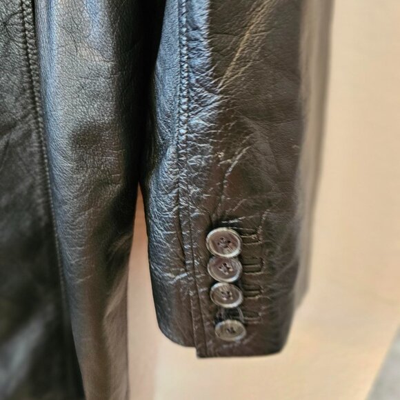 American Eagle Outfitters -  Long Black Leather Coat - Buttons Up - Lined  -Sz L - Picture 6 of 9